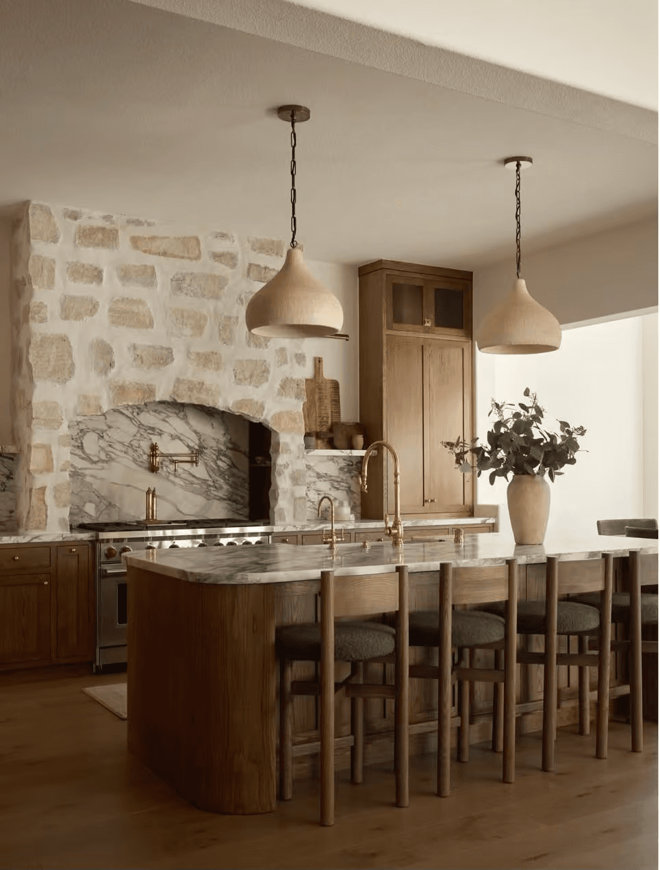 Custom kitchen cabinets and island in a finished kitchen